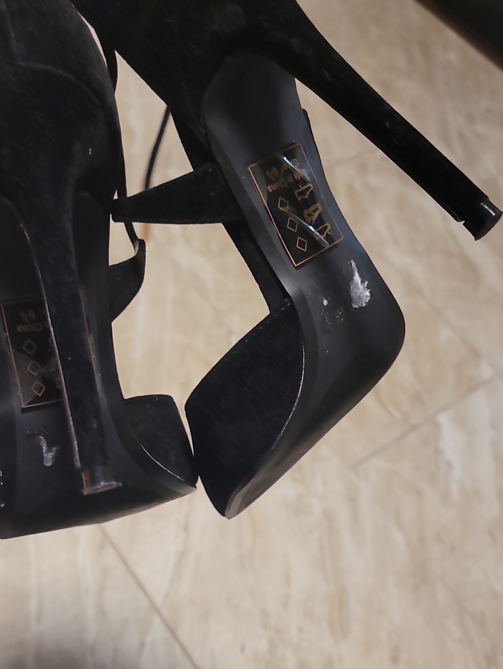 Black Suede High Heel Sandals - Women